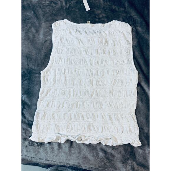 NWOT Madewell‎ Smocked Boatneck Tank Eyelet White Cotton Linen Causal - Picture 4 of 8